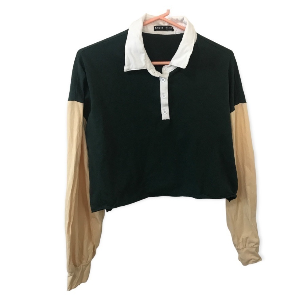 3/$15 Shein 90s / y2k cotton spandex blend color block long sleeve crop shirt